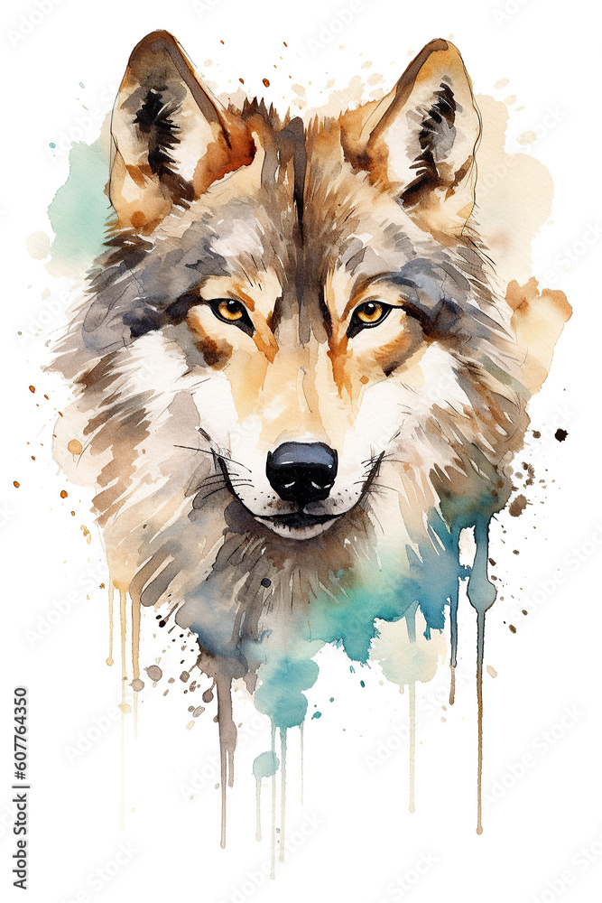 Fototapeta premium wolf watercolor clipart cute isolated on white background