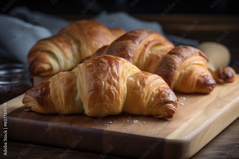 homemade croissants, baked and rolled into flaky pastries with layers of buttery goodness, created with generative ai homemade croissants, baked and rolled into flaky pastries with layers of buttery goodness, created with generative ai