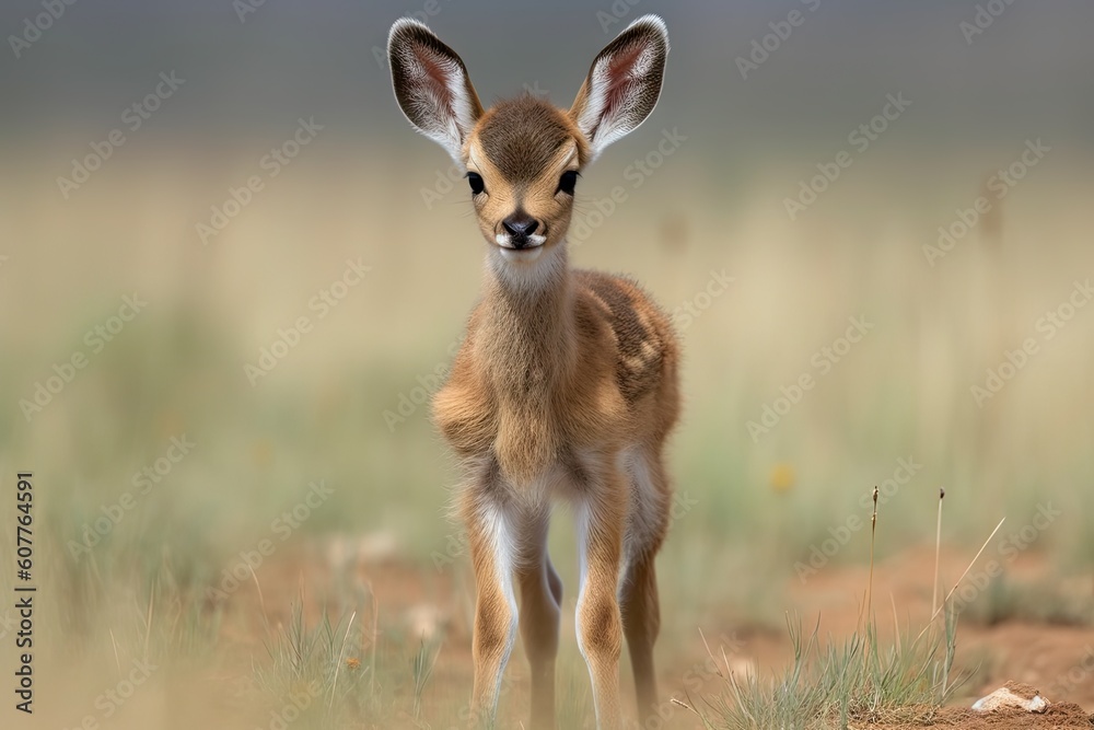 baby antelope standing on wobbly legs in the open plains, created with generative ai baby antelope standing on wobbly legs in the open plains, created with generative ai