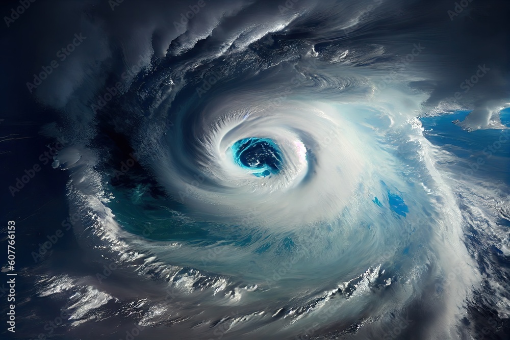 massive tropical cyclone, with its eye surrounded by clouds and rain ...