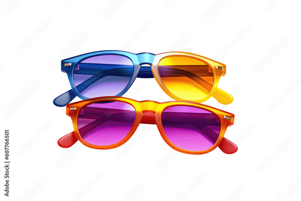 Colorful summer sunglasses isolated on transparent background. Generative Ai Colorful summer sunglasses isolated on transparent background. Generative Ai