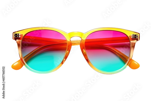 Colorful summer sunglasses isolated on transparent background. Generative Ai
