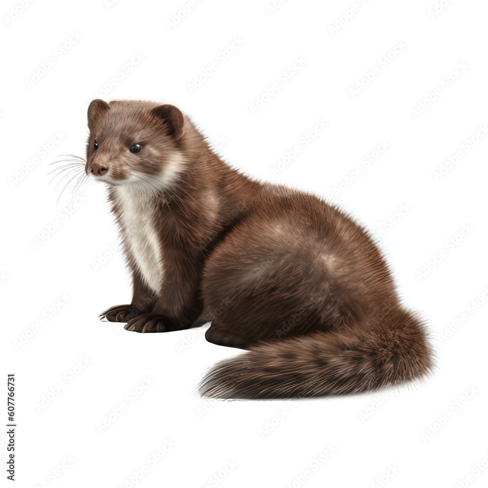 Mink isolated on white created with Generative AI Mink isolated on white created with Generative AI