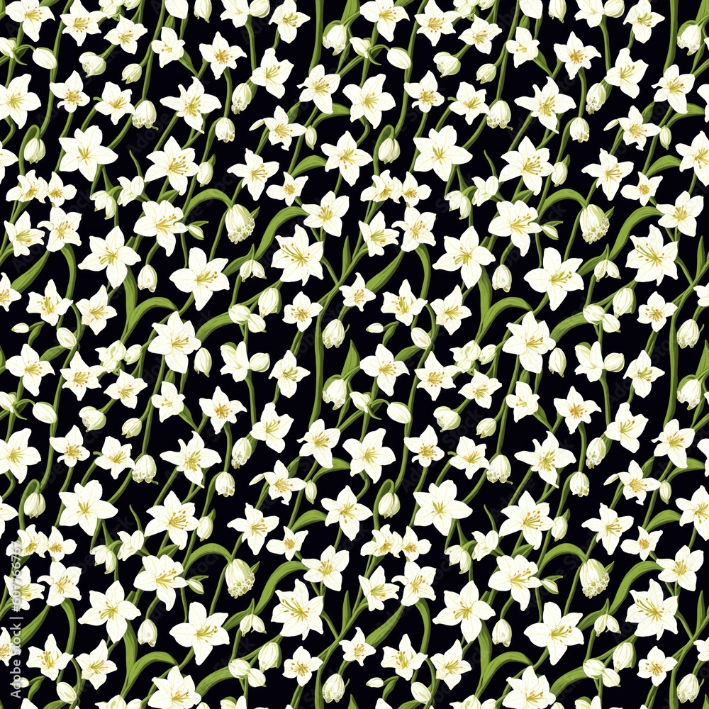 Seamless floral pattern with lily flowers, tileable, Generative AI Seamless floral pattern with lily flowers, tileable, Generative AI
