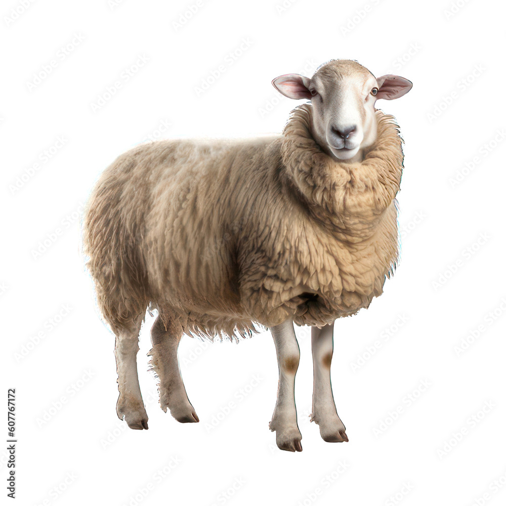 Sheep isolated on white created with Generative AI