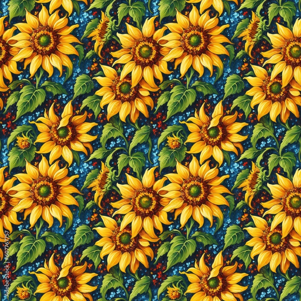 Seamless floral pattern with sunflower flowers, tileable, Generative AI