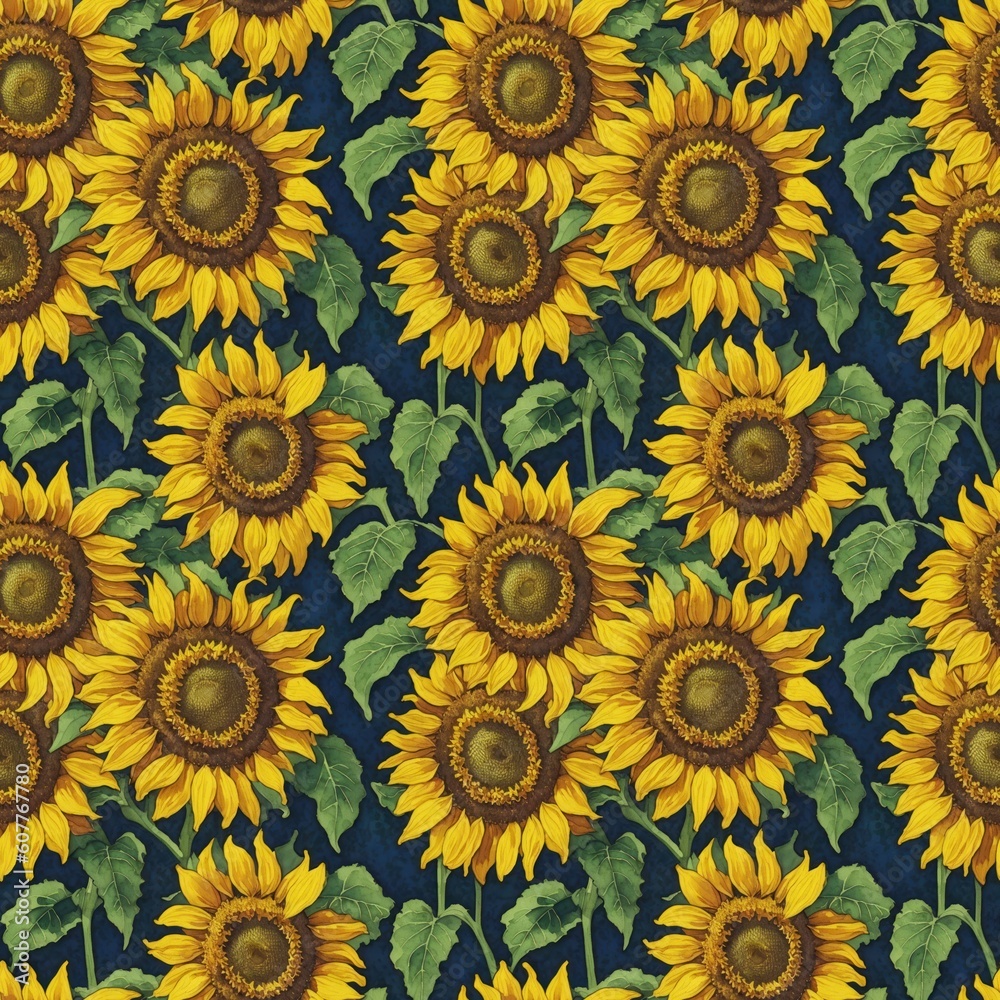 Seamless floral pattern with sunflower flowers, tileable, Generative AI Seamless floral pattern with sunflower flowers, tileable, Generative AI