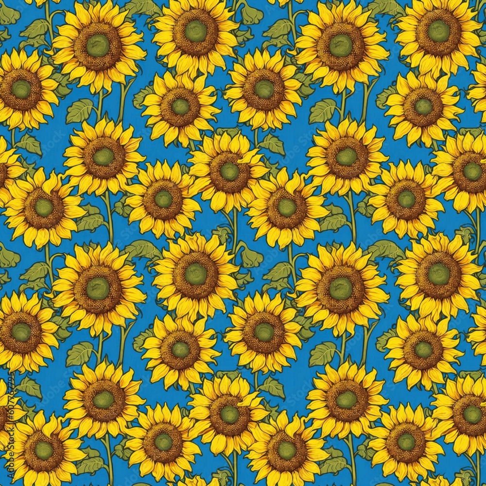 Seamless floral pattern with sunflower flowers, tileable, Generative AI Seamless floral pattern with sunflower flowers, tileable, Generative AI