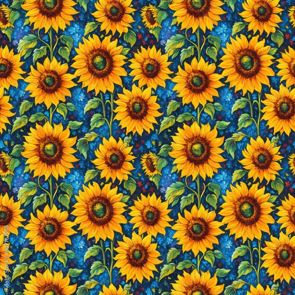 Seamless floral pattern with sunflower flowers, tileable, Generative AI Seamless floral pattern with sunflower flowers, tileable, Generative AI