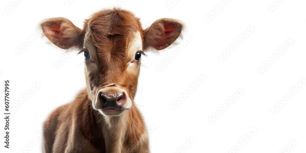 Fototapeta premium Cute baby cow isolated on a white background. Generative AI