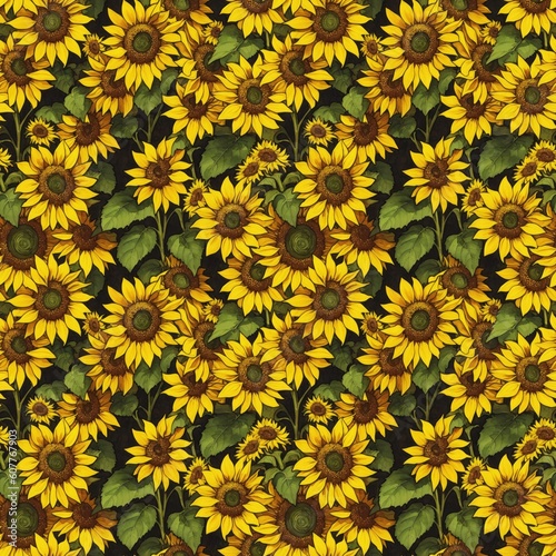 Seamless floral pattern with sunflower flowers  tileable  Generative AI