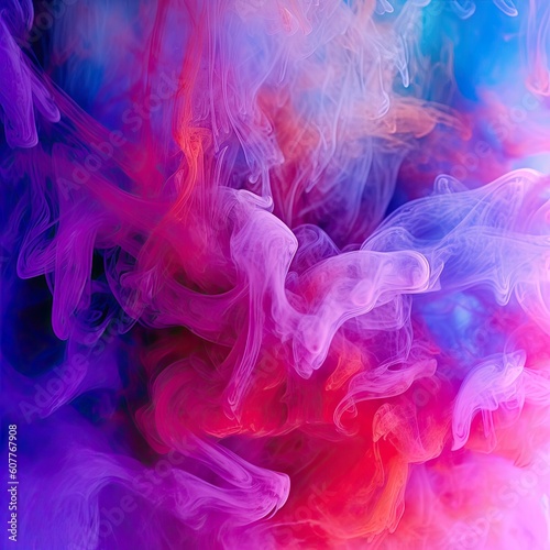 Spectacular smoke and fog in contrasting bright reds, blues and purples. Created by AI.