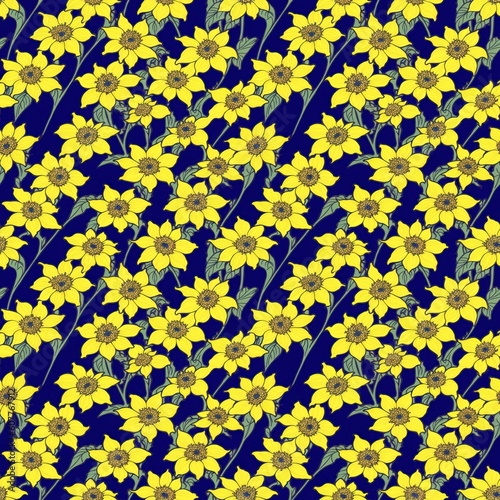 Seamless floral pattern with sunflower flowers, tileable, Generative AI