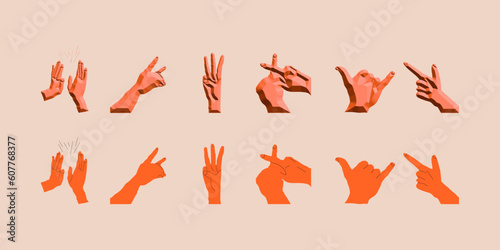 Set of Hands symbol and signs. Trendy hands collection for design. Different gestures with isolated elements. Hand drawing vector illustration.
