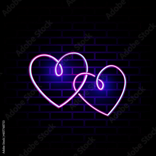 Neon heart big and small vector illustration.