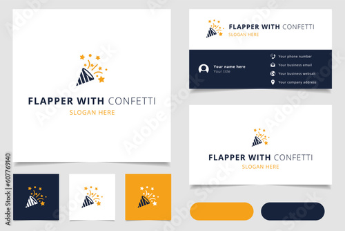 Flapper with konfetti logo design with editable slogan. Branding book and business card template.