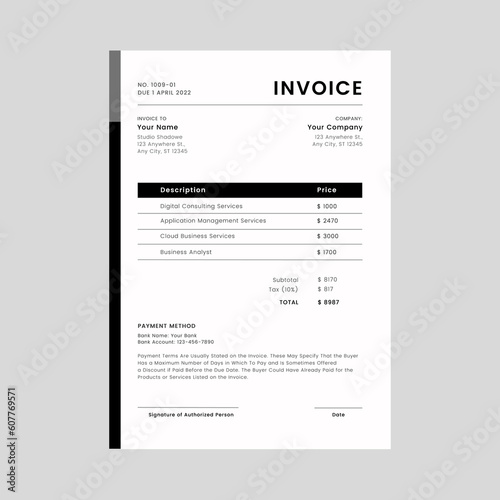 Minimal Black invoice template vector design , template for your Business and company