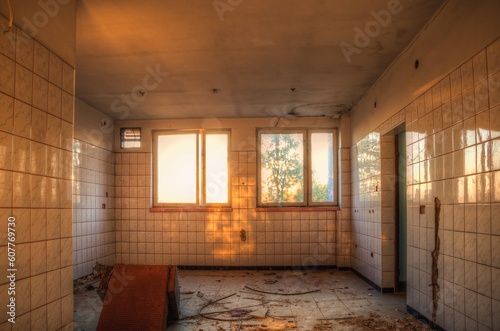 Old ruined building. Destroyed room in an old abandoned house.