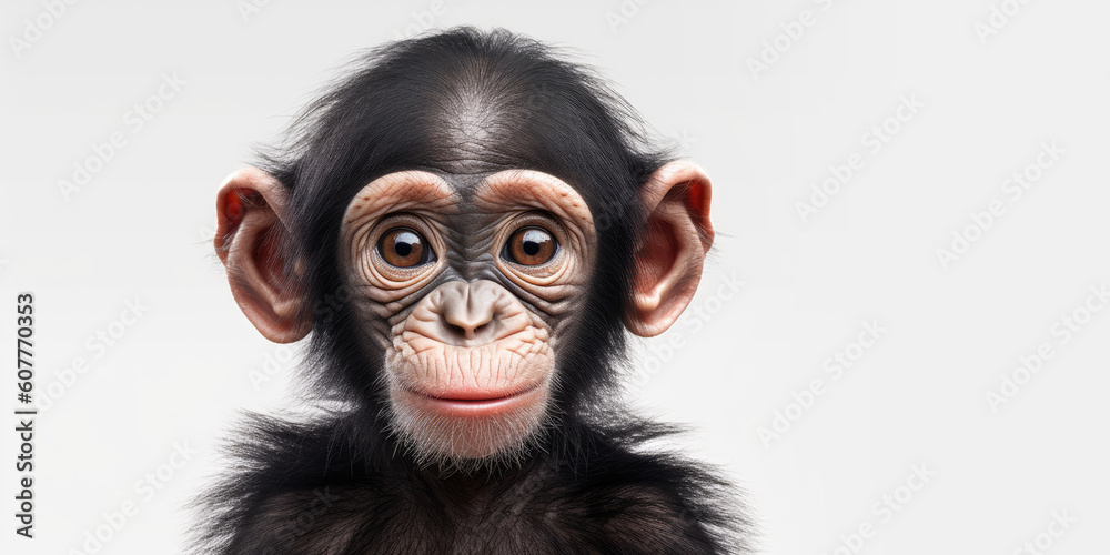 Cute baby chimpanzee isolated on a white background. Generative AI Cute baby chimpanzee isolated on a white background. Generative AI