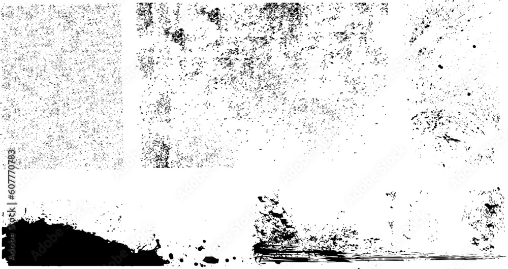 Vector overlay  grunge patterns and Ink splatters isolated on a white background. Dirty design elements with grunge frames and patterns. 