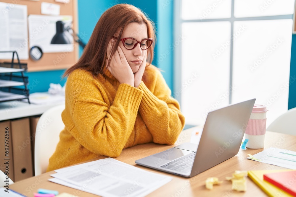 Young beautiful plus size woman business worker tired working at street Young beautiful plus size woman business worker tired working at street