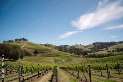 vineyard with rolling hills and blue skies  ideal for photo shoot  created with generative ai