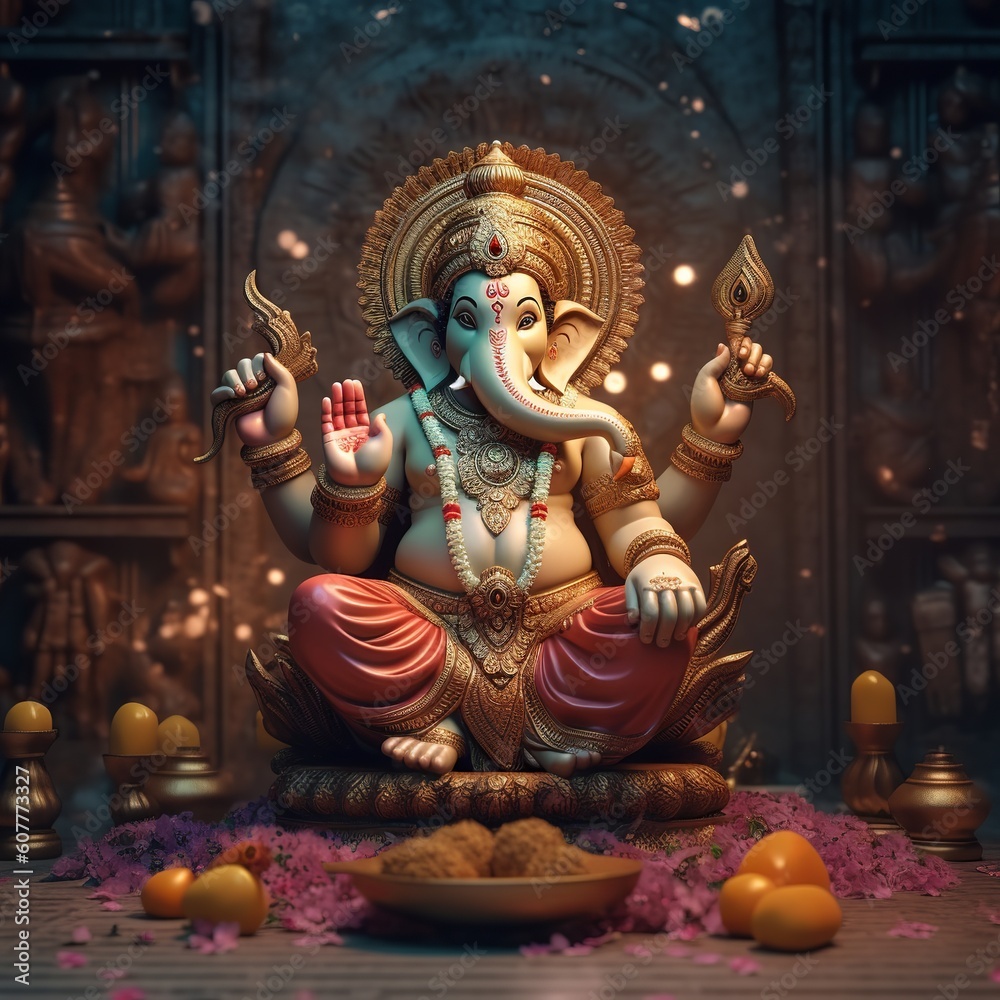 Illustration of lord Ganesha for ganesh chaturthi, Generative ai