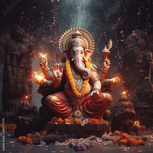 Illustration of lord Ganesha for ganesh chaturthi, Generative ai