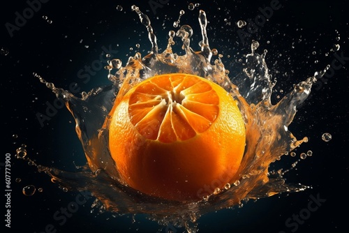 Water splashing on an orange surface. AI
