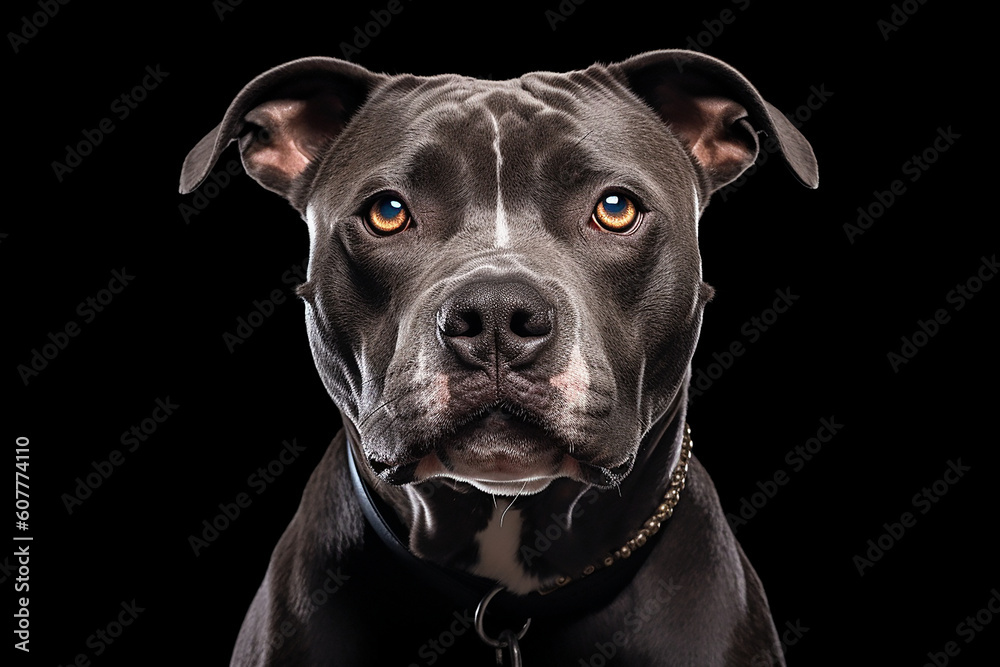 portrait of a black Pit Bull Terrier dog
