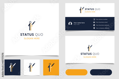 Status quo logo design with editable slogan. Branding book and business card template.