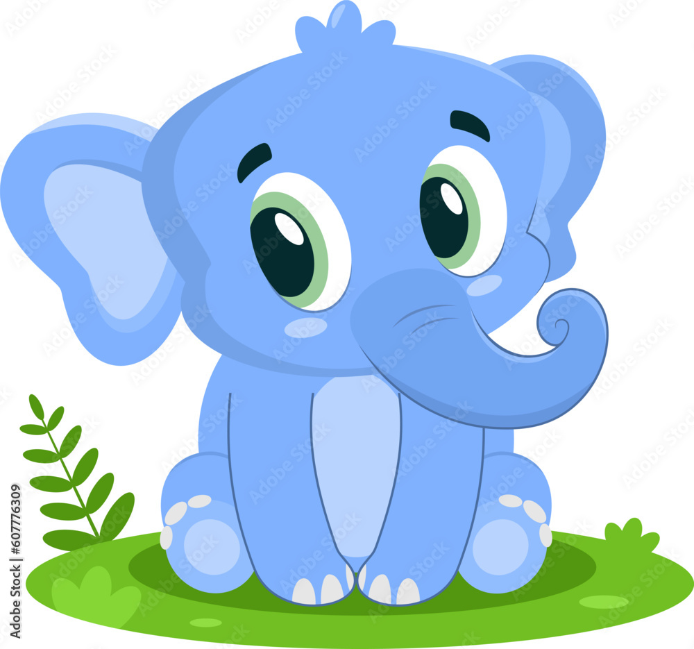 Fototapeta premium Cute Baby Elephant Animal Cartoon Character. Vector Illustration Flat Design Isolated On Transparent Background