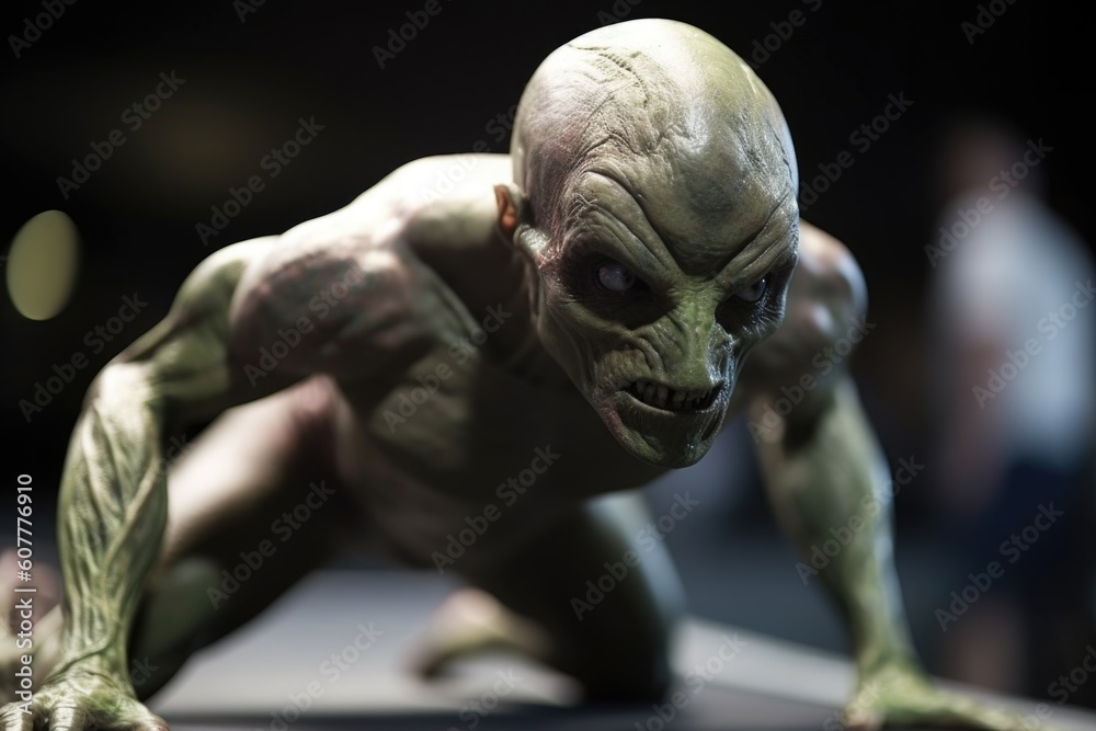 close-up of alien athlete, showing off their incredible physical abilities and skills, created with generative ai close-up of alien athlete, showing off their incredible physical abilities and skills, created with generative ai
