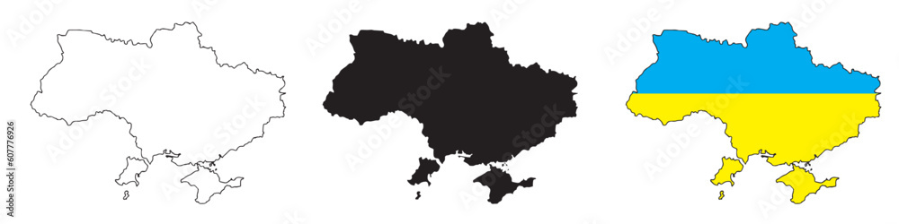 Ukraine map icon. Ukraine silhouette flag collection signs. Ukrainian cartography border icons. Stock vector.EPS 10
