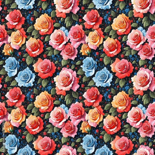 Seamless floral pattern with Rose flowers, tileable, Generative AI © Kirill