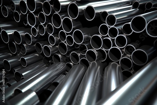 Industrial steel pipes in a gray color. AI
