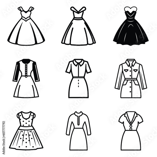 Dresses Flat Icon Set Isolated On White Background