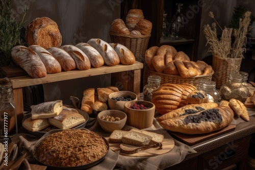 selection of artisan breads, with different shapes and flavors for every taste, created with generative ai