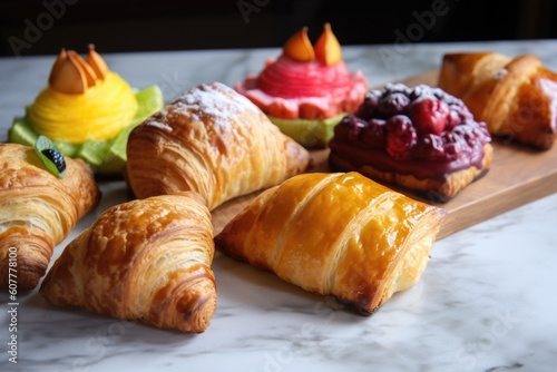 fun and playful take on flaky puff pastry pastries and turnovers, featuring whimsical shapes and colors, created with generative ai