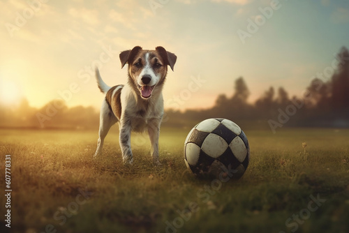 Happy dog playing with ball