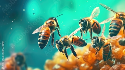  bees on honey cells, ai generative