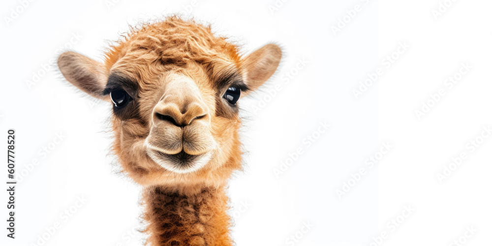 Fototapeta premium Cute baby camel isolated on a white background. Generative AI