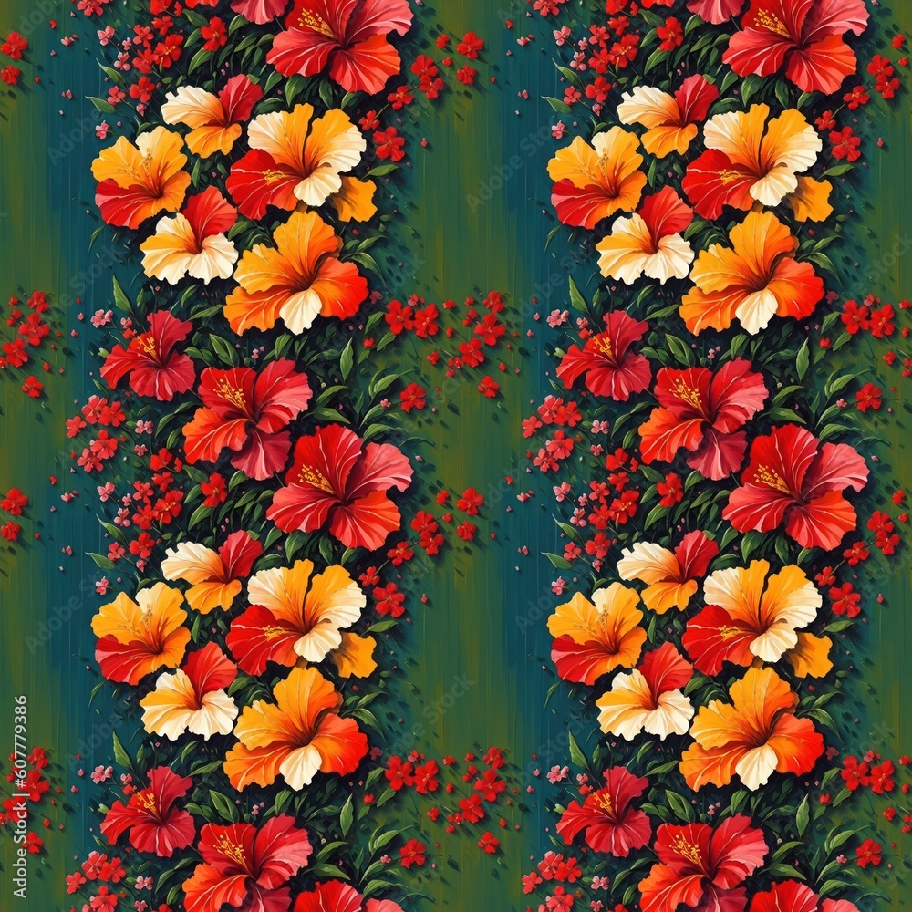 Seamless floral pattern with Hibiscus flowers, tileable, Generative AI Seamless floral pattern with Hibiscus flowers, tileable, Generative AI