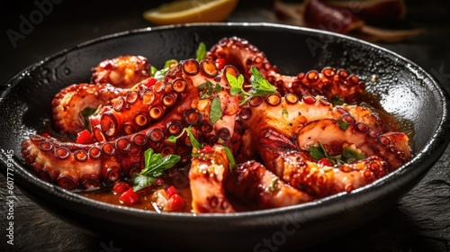 Traditional Grilled Octopus food in plate ,ai generative