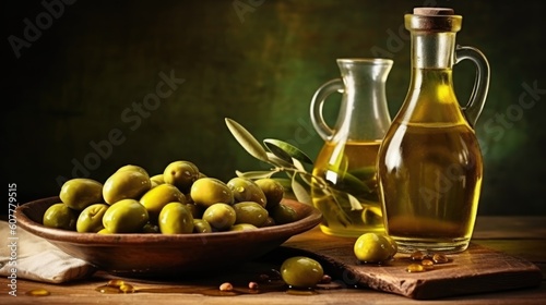  olive oil and olives, ai generative