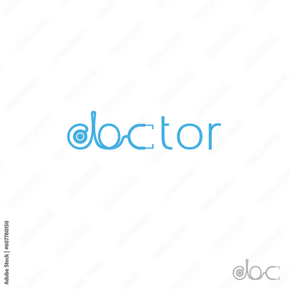 DOCTOR Wordmark Logo - Stethoscope as doctor symbol fused in the letter.. DOCTOR Wordmark Logo - Stethoscope as doctor symbol fused in the letter..