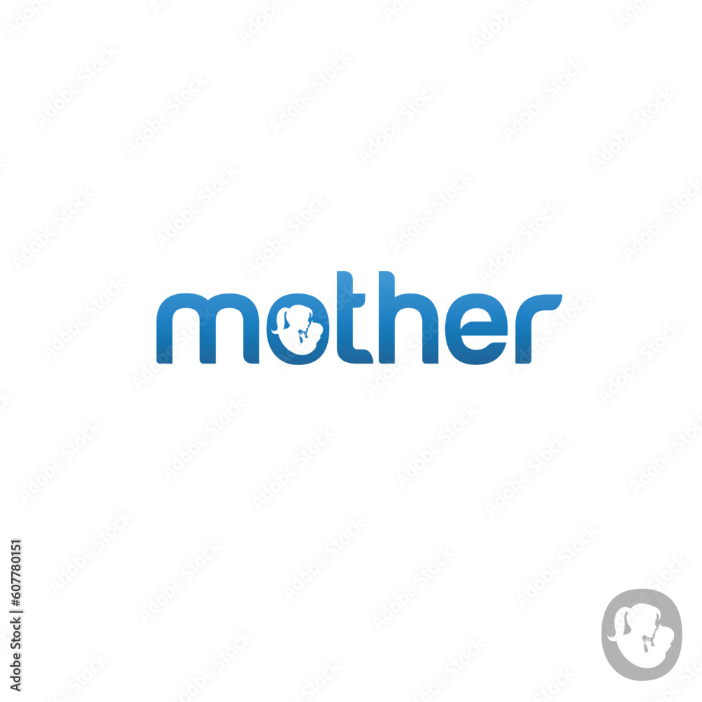 MOTHER Wordmark Logo - Mother and baby symbol in the letter MOTHER Wordmark Logo - Mother and baby symbol in the letter