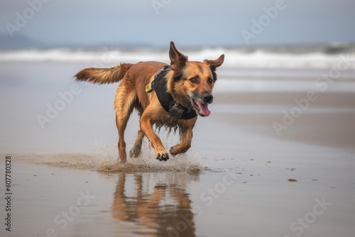 dog running along the beach, with its nose to the ground, on search and rescue mission, created with generative ai © Alfazet Chronicles