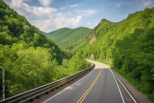 scenic highway with forested mountains in the background, created with generative ai © Alfazet Chronicles