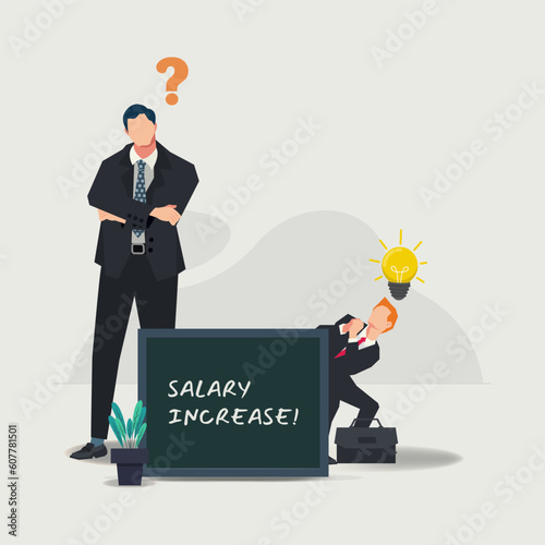 Businessman with idea ask for increase the salary. The boss consider the increase salary vector illustration